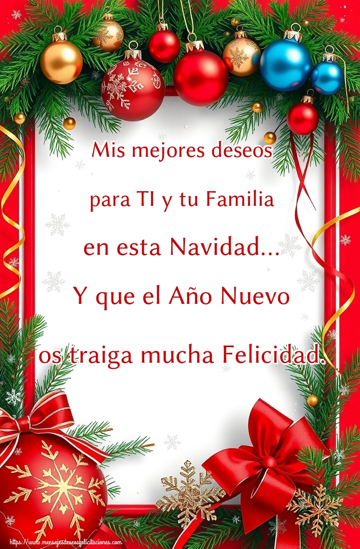 Felicitaciones de Navidad - Mis mejores deseos para TI y tu Familia en esta Navidad… Y que el Año Nuevo os traiga mucha Felicidad. - mensajesdeseosfelicitaciones.com