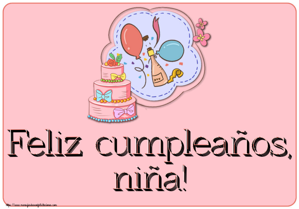 Niños Feliz cumpleaños, niña! ~ diseño con tarta, champán, globos