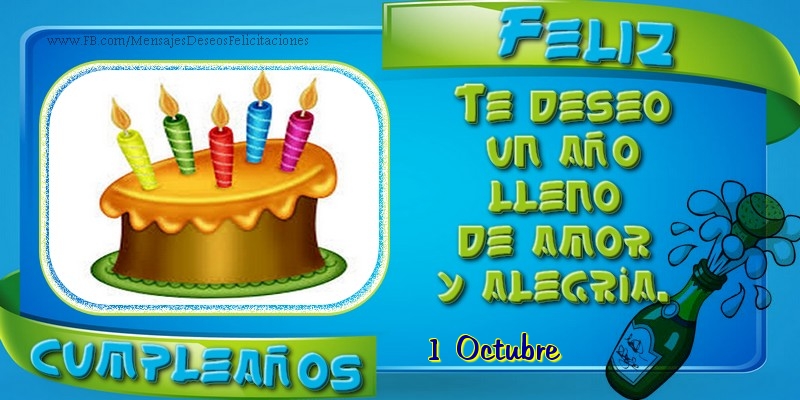 Felicitaciones para 1 Octubre - 1 Octubre - ¡Feliz cumpleaños!