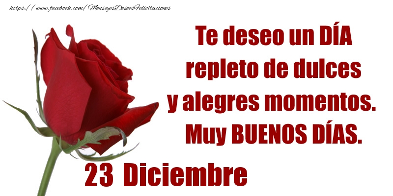 Felicitaciones para 23 Diciembre - Te deseo un DÍA repleto de dulces y alegres momentos.  Muy BUENOS DÍAS.