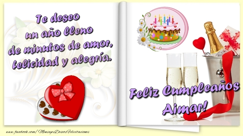 Felicitaciones de cumpleaños - Champán & Corazón & 1 Foto & Marco De Fotos & Hombres | Te deseo un año lleno de minutos de amor, felicidad y alegría. Feliz Cumpleaños Aimar