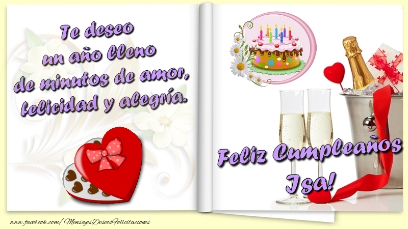Felicitaciones de cumpleaños - Champán & Corazón & 1 Foto & Marco De Fotos & Hombres | Te deseo un año lleno de minutos de amor, felicidad y alegría. Feliz Cumpleaños Isa
