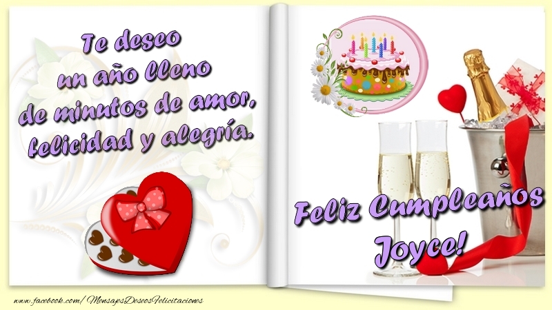 Felicitaciones de cumpleaños - Champán & Corazón & 1 Foto & Marco De Fotos & Hombres | Te deseo un año lleno de minutos de amor, felicidad y alegría. Feliz Cumpleaños Joyce