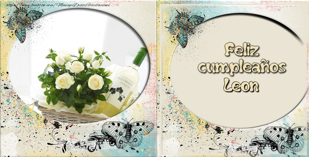 Felicitaciones de cumpleaños - Flores & 1 Foto & Marco De Fotos & Mujers | Feliz cumpleaños Leon