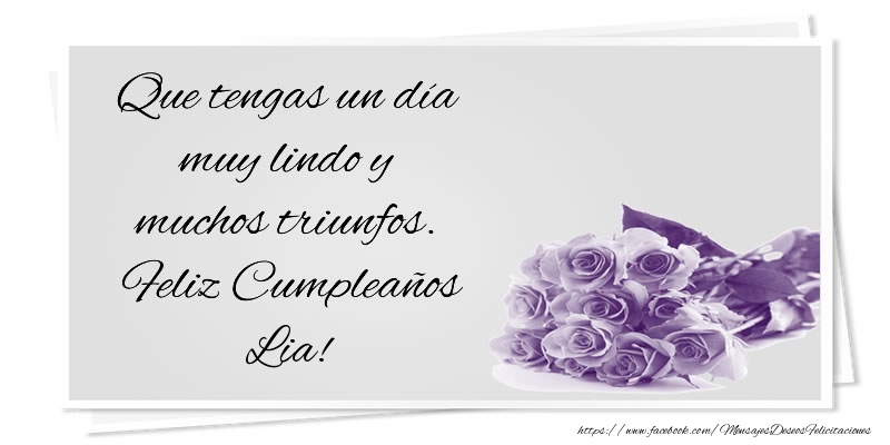 Felicitaciones de cumpleaños - Que tengas un día muy lindo y muchos triunfos. Feliz Cumpleaños Lia!
