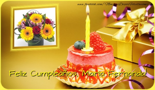 Felicitaciones de cumpleaños - Regalo & Tartas & Vela & 1 Foto & Marco De Fotos | Feliz Cumpleaños, María Fernanda!
