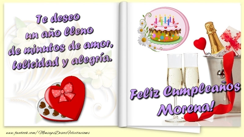 Felicitaciones de cumpleaños - Champán & Corazón & 1 Foto & Marco De Fotos & Hombres | Te deseo un año lleno de minutos de amor, felicidad y alegría. Feliz Cumpleaños Morena