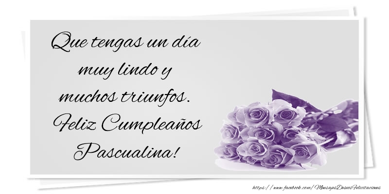 Felicitaciones de cumpleaños - Que tengas un día muy lindo y muchos triunfos. Feliz Cumpleaños Pascualina!