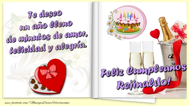 Felicitaciones de cumpleaños - Champán & Corazón & 1 Foto & Marco De Fotos & Hombres | Te deseo un año lleno de minutos de amor, felicidad y alegría. Feliz Cumpleaños Rejinaldo