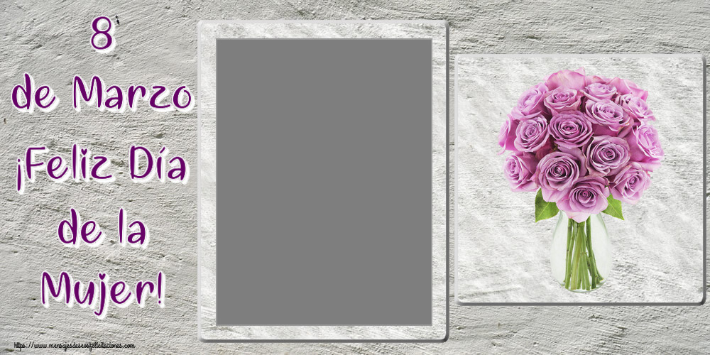 Felicitaciones Personalizadas para el día de la mujer - 8 de Marzo ¡Feliz Día de la Mujer! - Marco de foto ~ rosas moradas en macetas