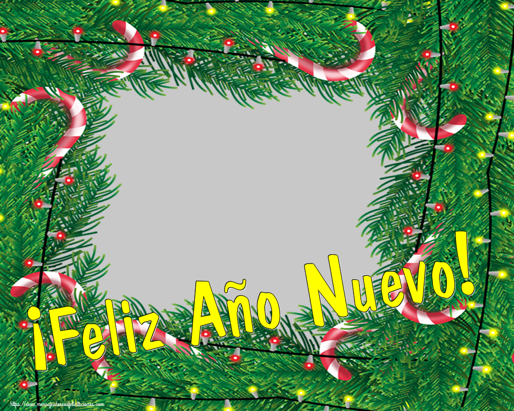 Felicitaciones Personalizadas de Año Nuevo - ¡Feliz Año Nuevo! - Marco de foto de Año Nuevo. Imagen con ramas de abeto, palos y palos
