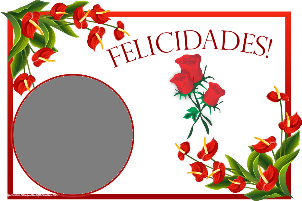 Felicitaciones Personalizadas de cumpleaños - Felicidades! - Marco de foto ~ tres rosas rojas dibujadas