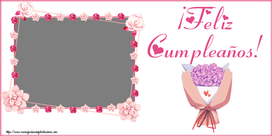 Felicitaciones Personalizadas de cumpleaños - ¡Feliz Cumpleaños! - Marco de foto ~ ramo de flores