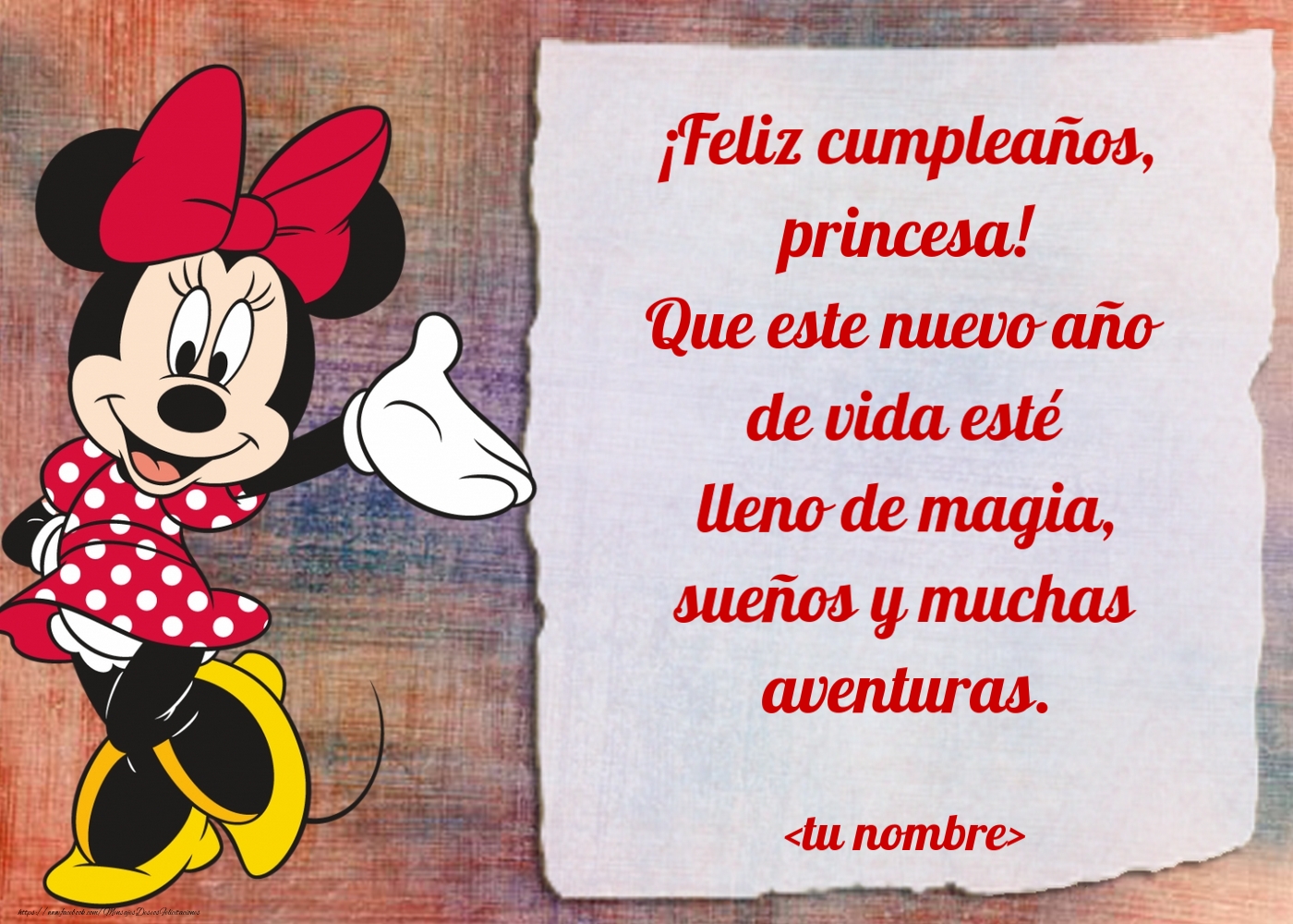 Felicitaciones Personalizadas para niños - Mi princesa, nunca cambies - Modelo con Minnie Mouse para niña