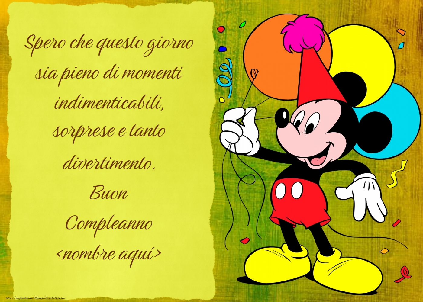 Felicitaciones Personalizadas para niños - Mickey Mouse con globos multicolores