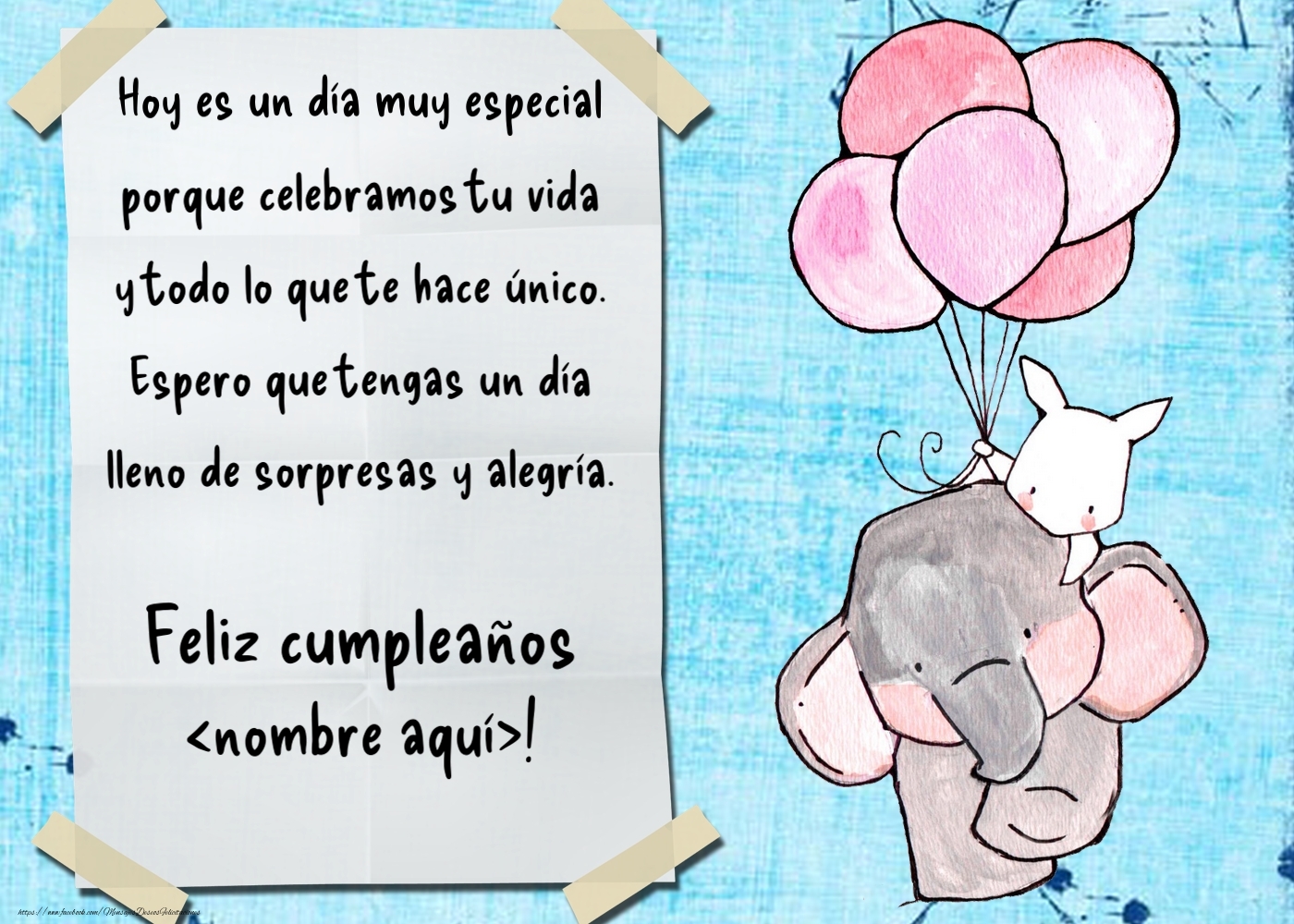 Felicitaciones Personalizadas para niños - Elefante y conejito con globos