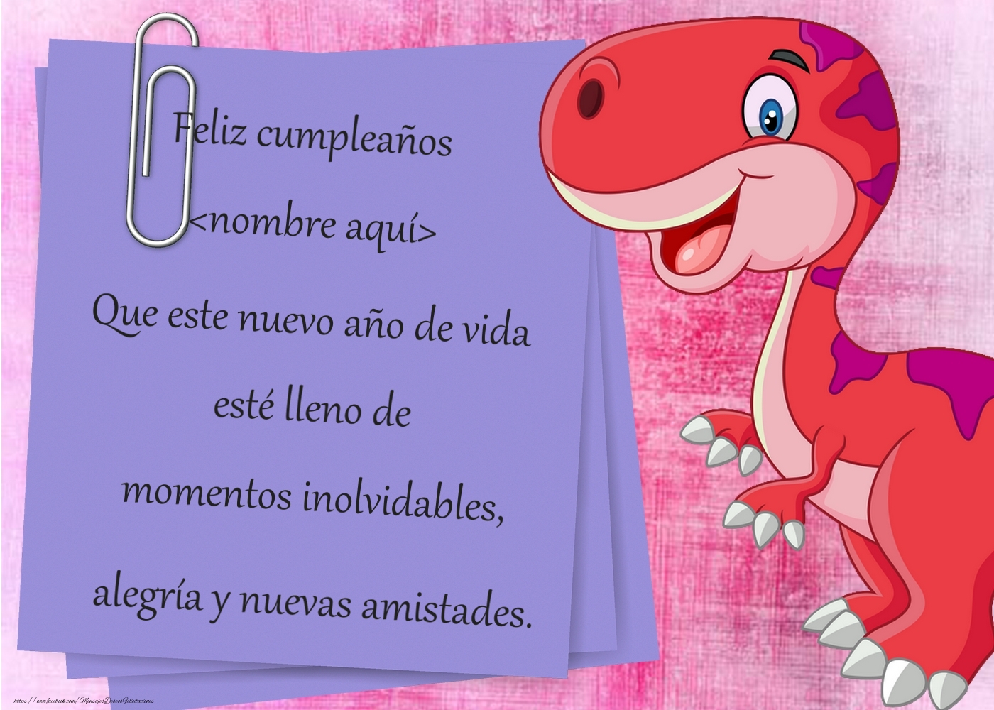Felicitaciones Personalizadas para niños - Fondo de dinosaurio y papel azul