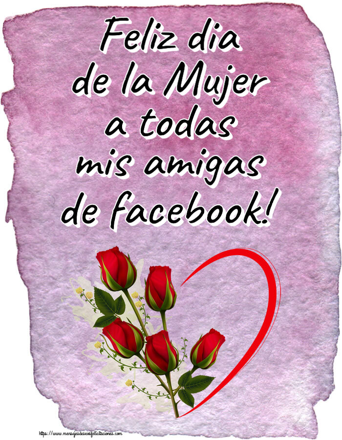 Felicitaciones para el día de la mujer - Feliz dia de la Mujer a todas mis amigas de facebook! ~ 5 rosas rojas con corazones - mensajesdeseosfelicitaciones.com