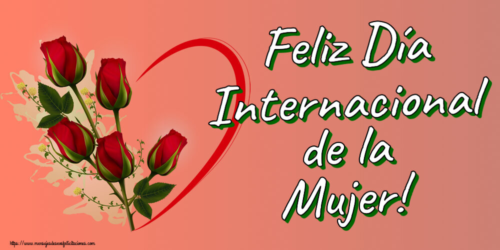 Día de la mujer Feliz Día Internacional de la Mujer! ~ 5 rosas rojas con corazones