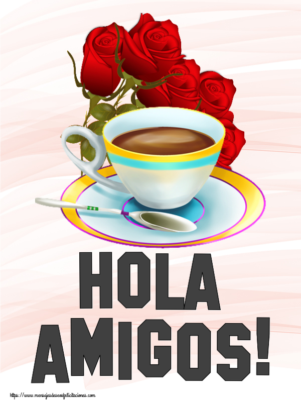 Buenos Días Hola amigos! ~ café y ramo de rosas