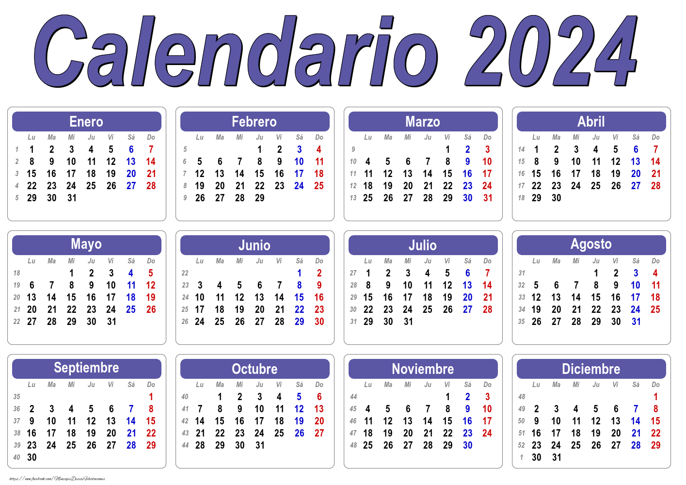 Calendarios Calendario 2024 - Clásico - Modelo 001