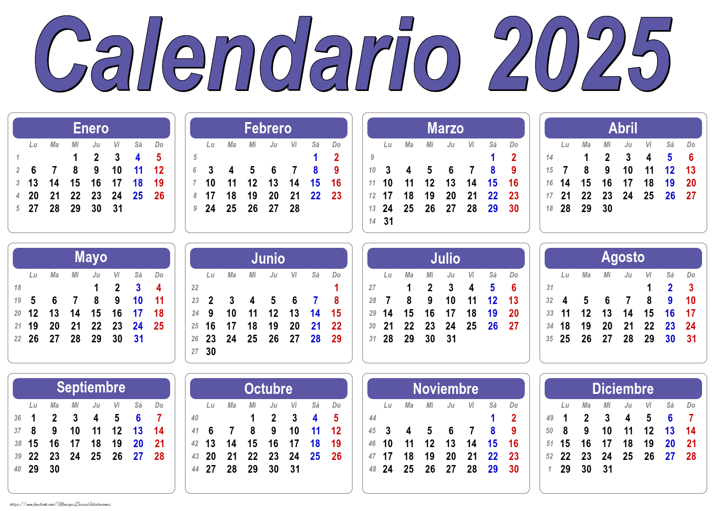 Calendarios Calendario 2025 - Clásico - Modelo 001