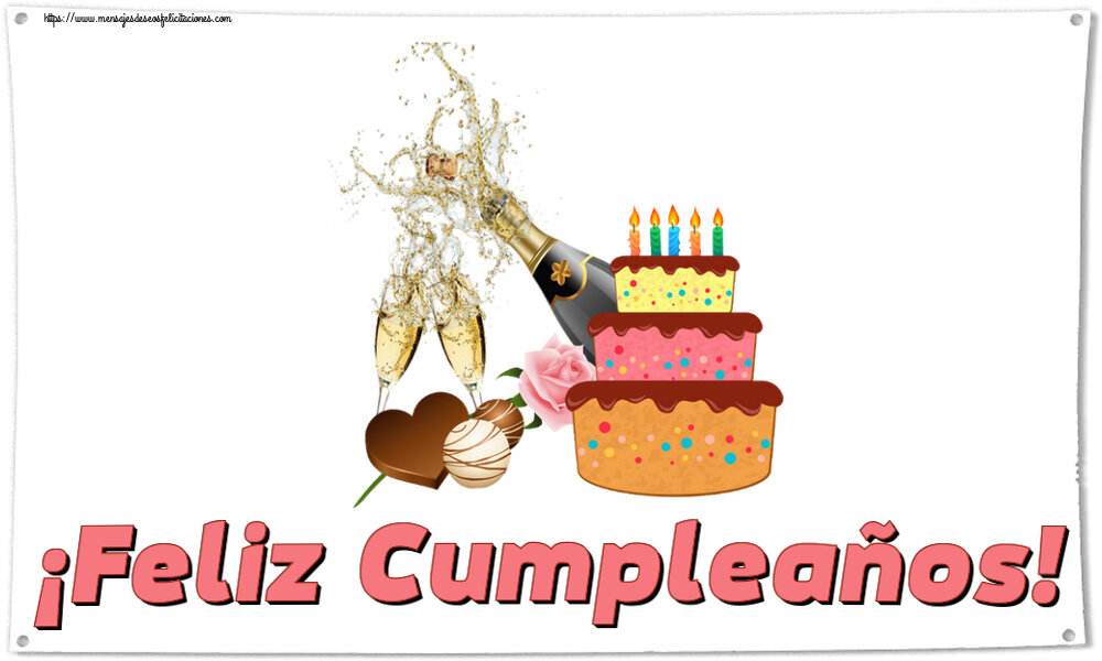 Felicitaciones de cumpleaños - ¡Feliz Cumpleaños! ~ champán y tarta con velas - mensajesdeseosfelicitaciones.com