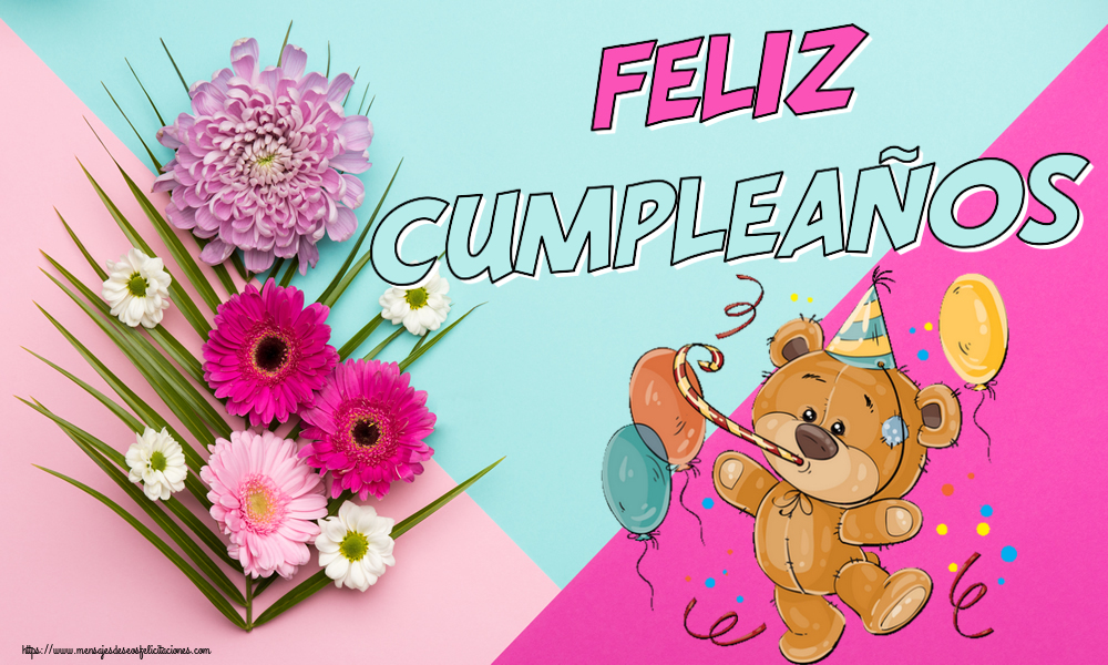 Felicitaciones de cumpleaños - ¡Feliz Cumpleaños! ~ Teddy con globos - mensajesdeseosfelicitaciones.com