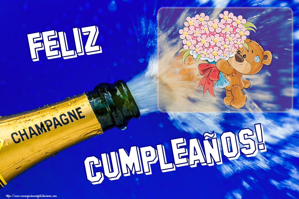 Felicitaciones de cumpleaños - ¡Feliz Cumpleaños! ~ Teddy con un ramo de flores - mensajesdeseosfelicitaciones.com