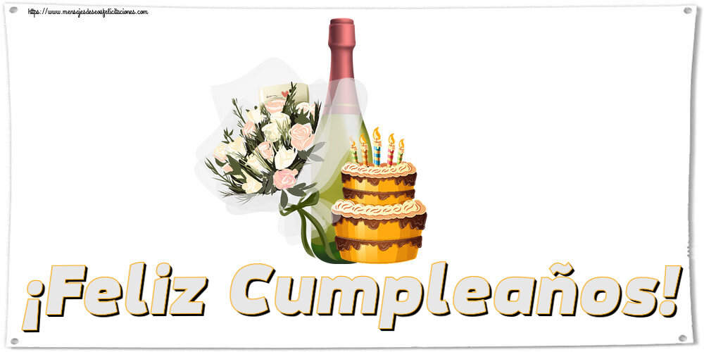 Cumpleaños ¡Feliz Cumpleaños! ~ tarta, champán y flores