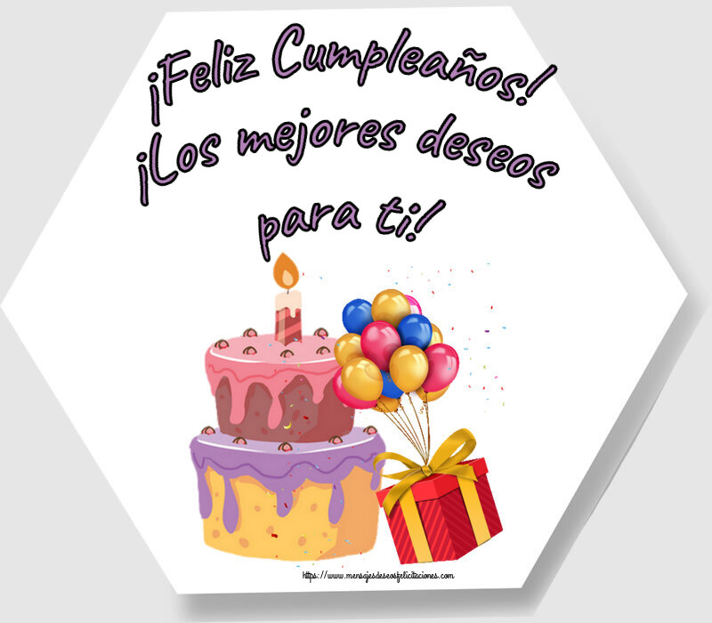 ¡Feliz Cumpleaños! ¡Los mejores deseos para ti! ~ tarta, globos y confeti