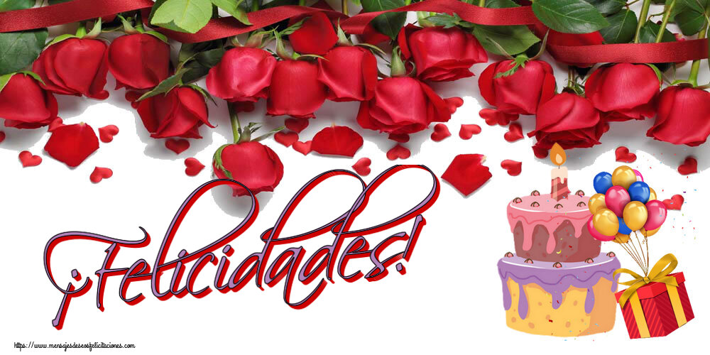 Felicitaciones de cumpleaños - 🎂 ¡Felicidades! ~ tarta, globos y confeti - mensajesdeseosfelicitaciones.com