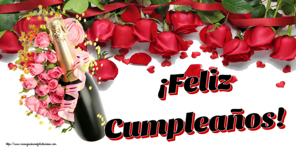 Cumpleaños ¡Feliz Cumpleaños! ~ composición con champán y flores