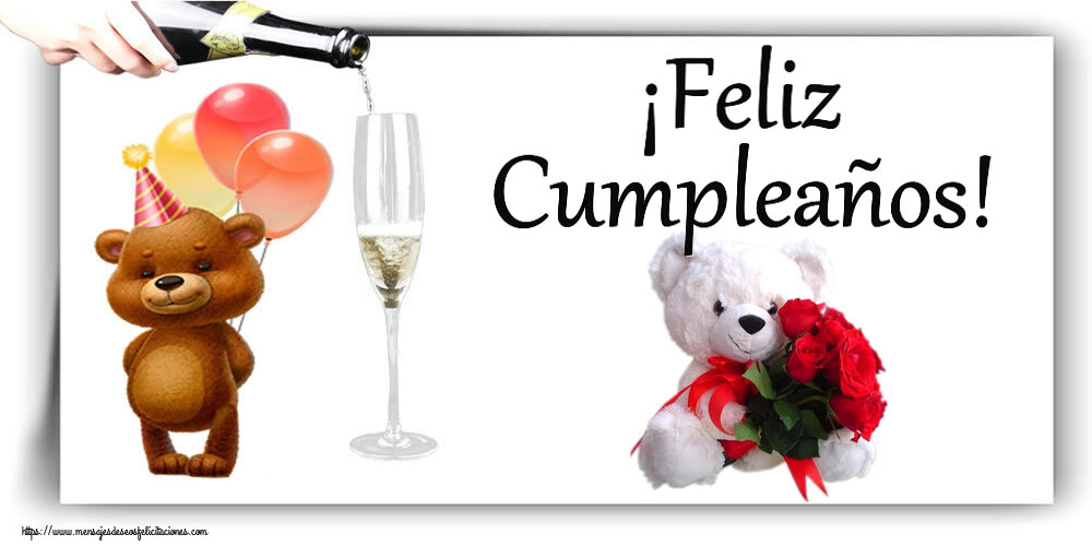 Felicitaciones de cumpleaños - ¡Feliz Cumpleaños! ~ osito blanco con rosas rojas - mensajesdeseosfelicitaciones.com