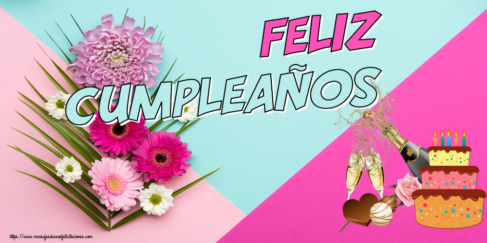 Felicitaciones de cumpleaños - ¡Feliz Cumpleaños! ~ champán y tarta con velas - mensajesdeseosfelicitaciones.com