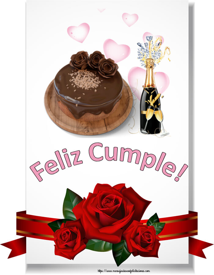 Felicitaciones de cumpleaños - Feliz Cumple! ~ tarta de chocolate y champán - mensajesdeseosfelicitaciones.com