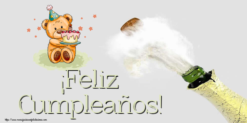 Felicitaciones de cumpleaños - ¡Feliz Cumpleaños! ~ osito de peluche con tarta - mensajesdeseosfelicitaciones.com