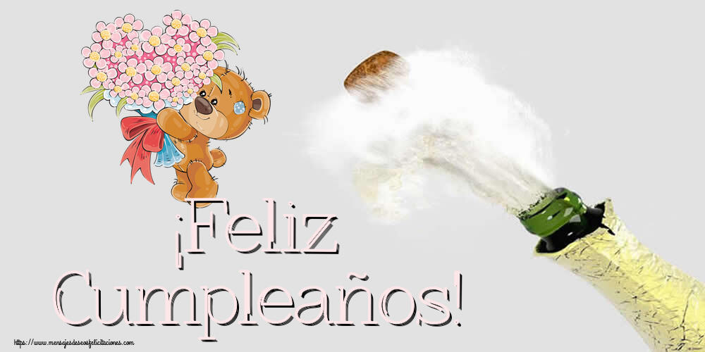 Cumpleaños ¡Feliz Cumpleaños! ~ Teddy con un ramo de flores