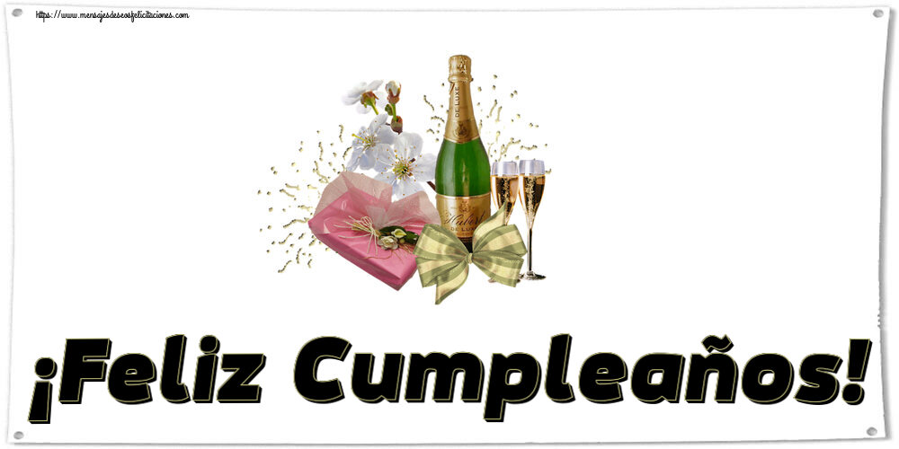 Felicitaciones de cumpleaños - ¡Feliz Cumpleaños! ~ champán, flores y caramelos - mensajesdeseosfelicitaciones.com