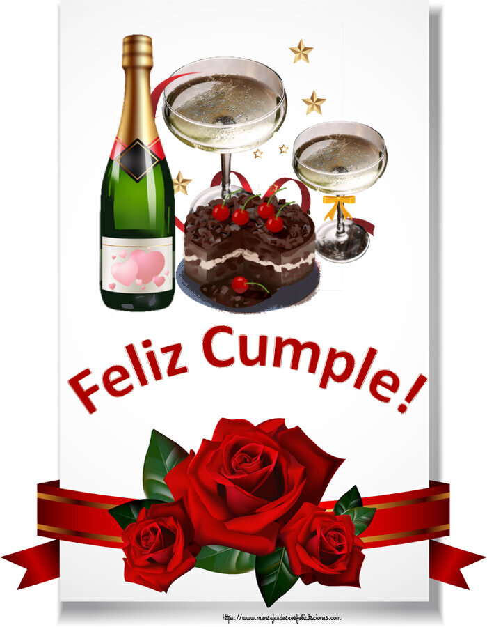 Cumpleaños Feliz Cumple! ~ tarta de chocolate, champán con corazones