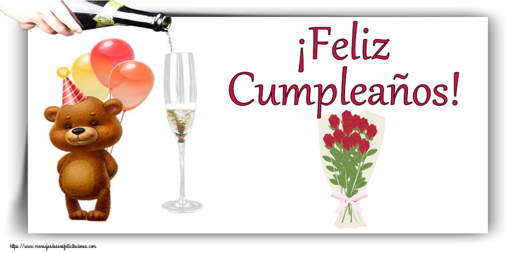 Felicitaciones de cumpleaños - ¡Feliz Cumpleaños! ~ dibujo con ramo de rosas - mensajesdeseosfelicitaciones.com