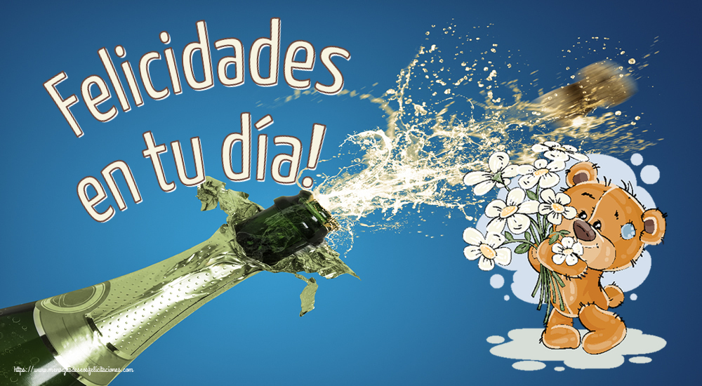 Felicitaciones de cumpleaños - Felicidades en tu día! ~ Teddy con flores - mensajesdeseosfelicitaciones.com