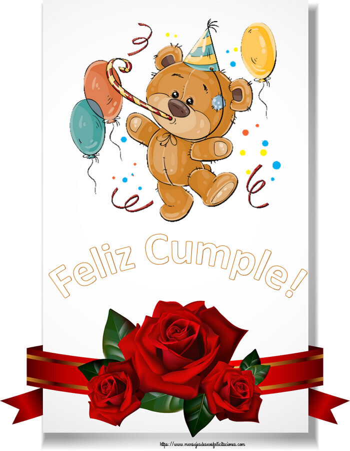Felicitaciones de cumpleaños - Feliz Cumple! ~ Teddy con globos - mensajesdeseosfelicitaciones.com