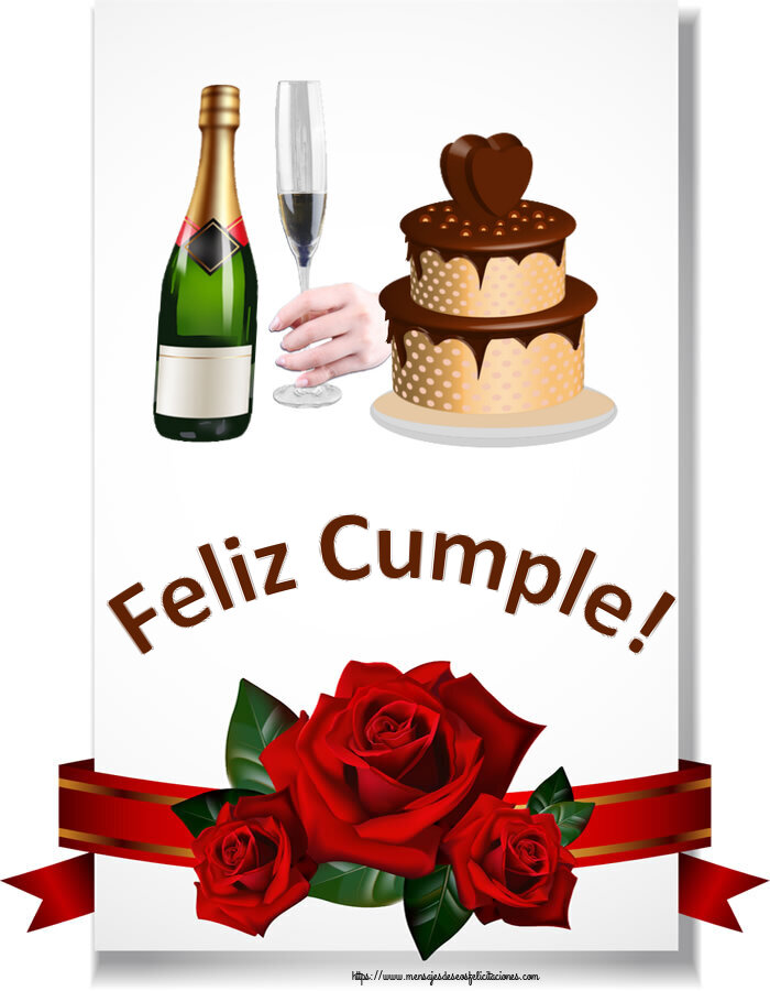 Felicitaciones de cumpleaños - Feliz Cumple! ~ tarta con corazón y champán - mensajesdeseosfelicitaciones.com