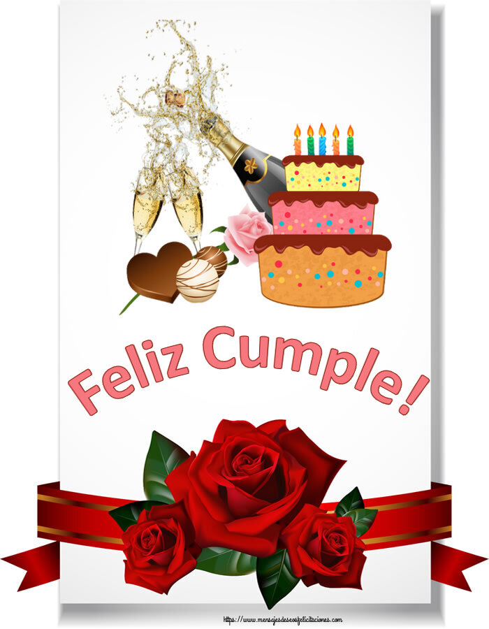 Felicitaciones de cumpleaños - Feliz Cumple! ~ champán y tarta con velas - mensajesdeseosfelicitaciones.com