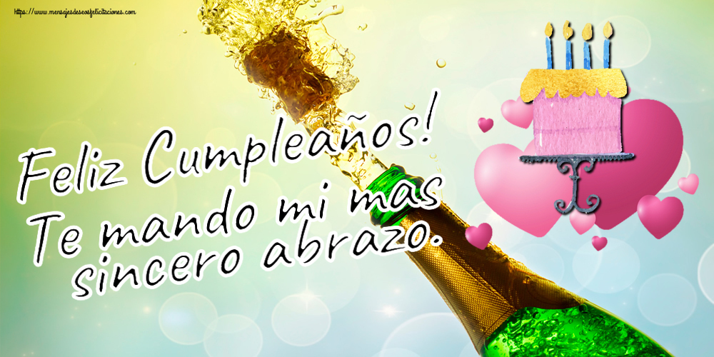 Felicitaciones de cumpleaños - Feliz Cumpleaños! Te mando mi mas sincero abrazo. ~ tarta con corazones rosas - mensajesdeseosfelicitaciones.com