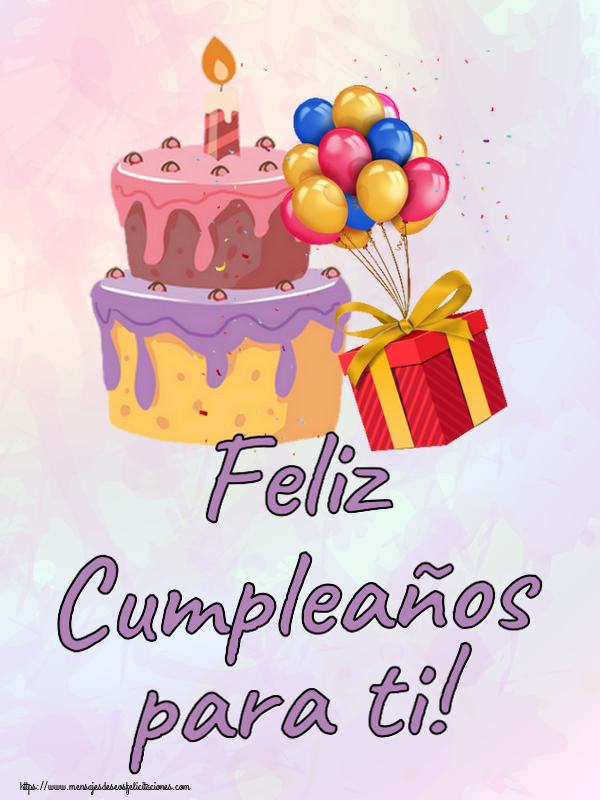 Feliz Cumpleaños para ti! ~ tarta, globos y confeti