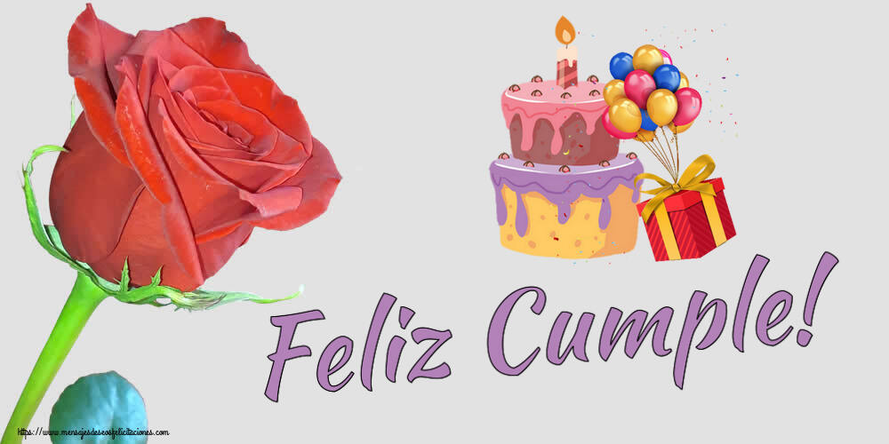 Felicitaciones de cumpleaños - Feliz Cumple! ~ tarta, globos y confeti - mensajesdeseosfelicitaciones.com