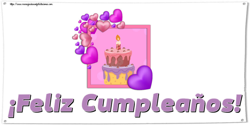 Felicitaciones de cumpleaños - ¡Feliz Cumpleaños! ~ tarta con corazones morados - mensajesdeseosfelicitaciones.com