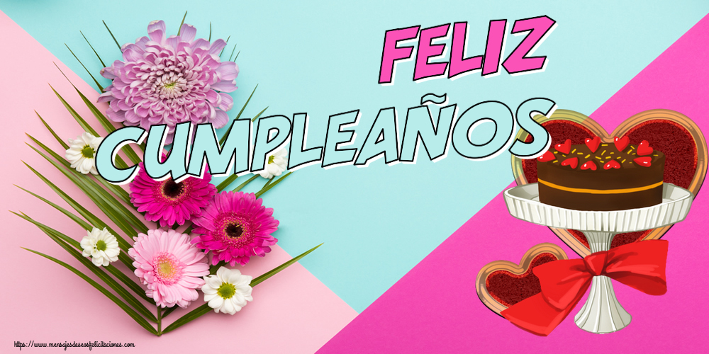 Felicitaciones de cumpleaños - ¡Feliz Cumpleaños! ~ tarta y corazones - mensajesdeseosfelicitaciones.com